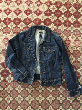 Y2K Gap Trucker Cropped Jacket in Dark Wash Denim sz xs